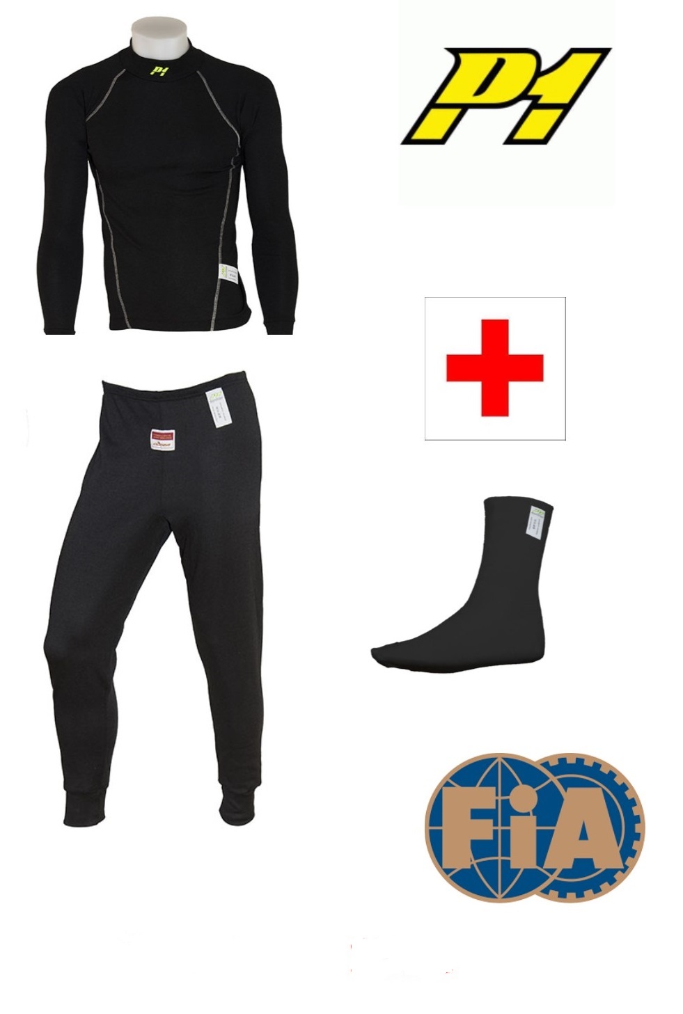 le magasin des pilotes : Pack sous-vêtements P1 Noir FIA.